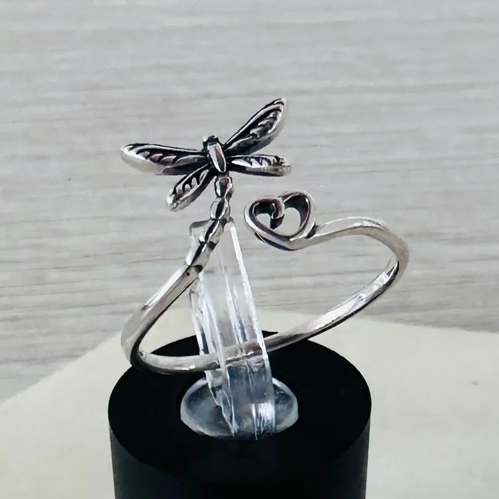 Sterling Silver Dragonfly Heart Ring